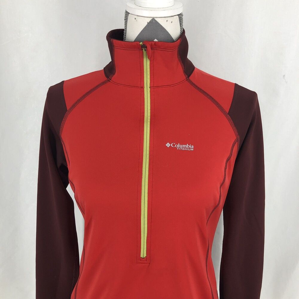 Columbia Titanium Windefend Red 1/2 Zip Omni-Wick Running Cycling Shirt Medium